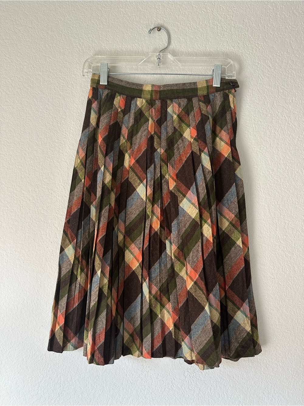 VTG 50’s Pleated Plaid Midi Skirt in Brown Multi EUC size 00